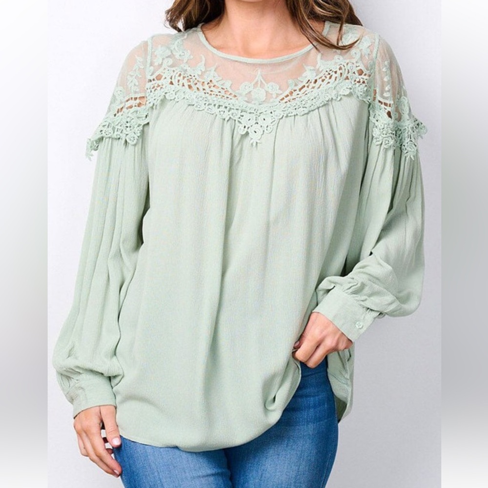 Sage Lace Long Sleeve Top